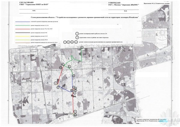 Ремонтируемые дороги на карте лесопарка